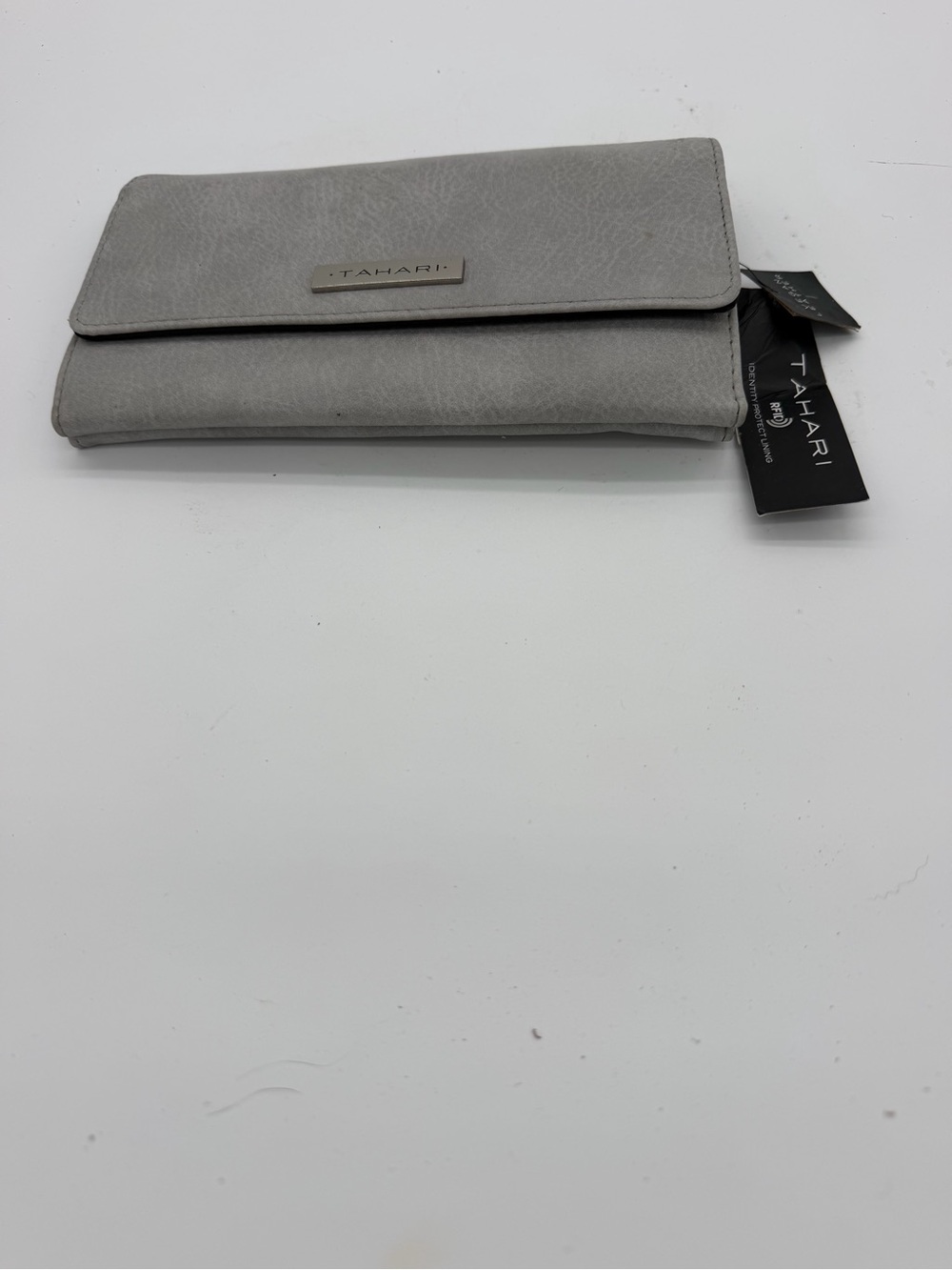Tahari Gray Fold-Over Card & Key Holder with Metal Logo